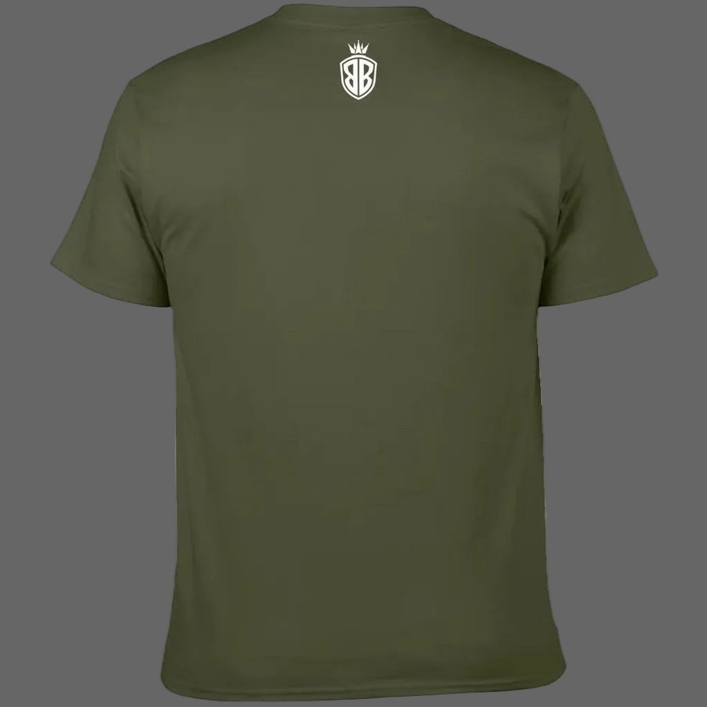 Green t-shirt with 'Bula Ballers' logo on front and small emblem on back, on a white background