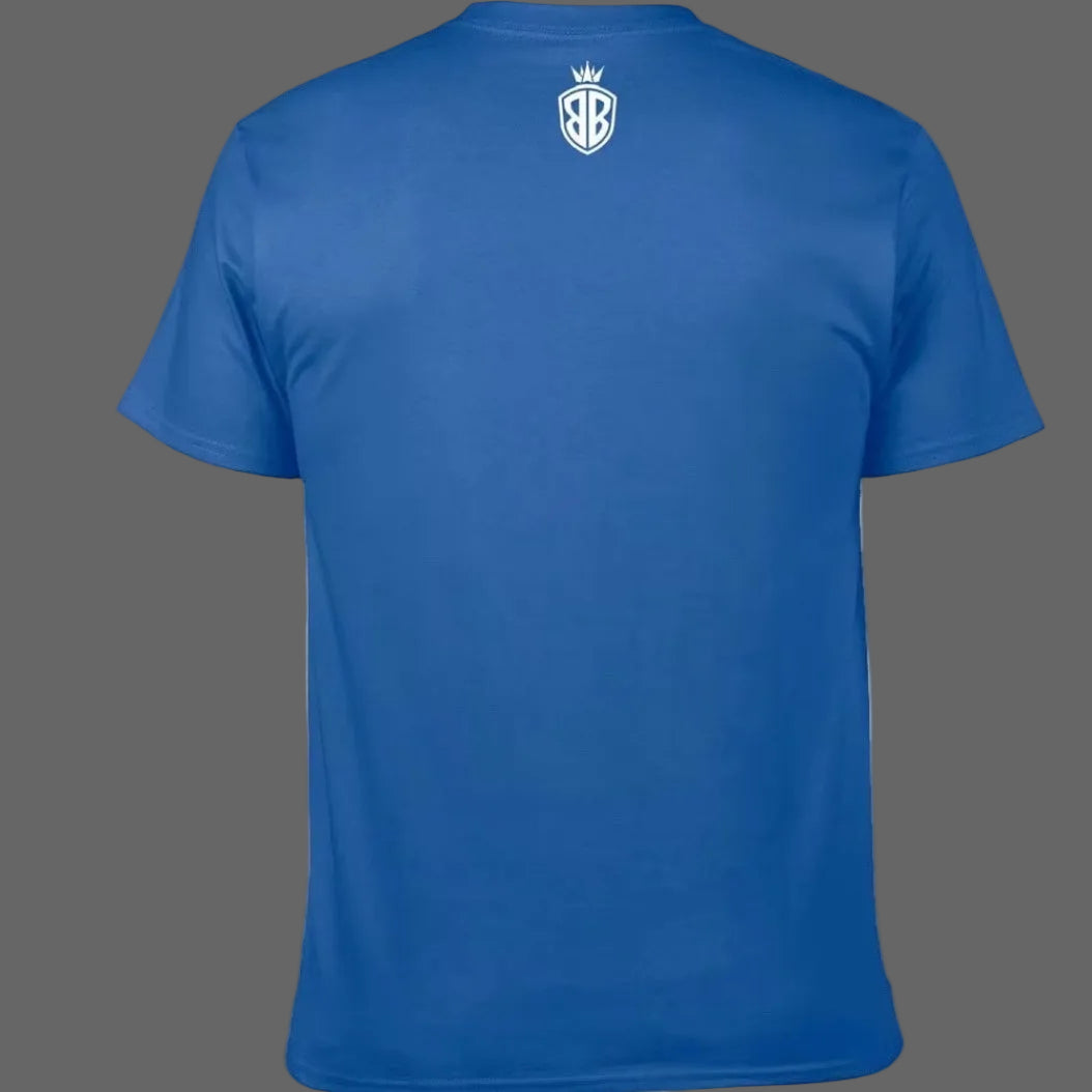 Blue t-shirt with 'TAMAYA' printed on the front, displayed from front and back views.
